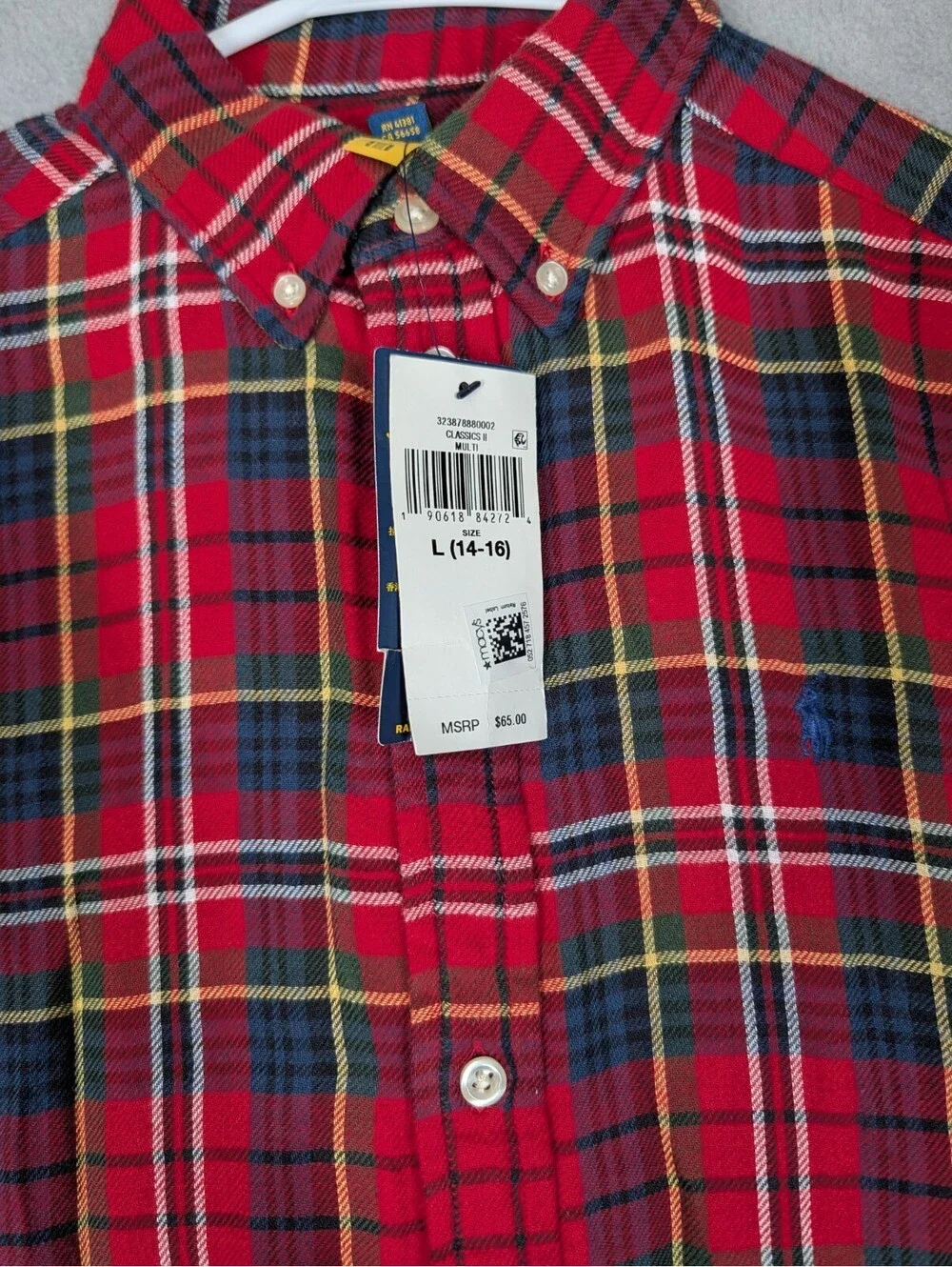 Polo Ralph Lauren Boys Large 14/16 Red Plaid Lined Flannel Shirt Button Pony NWT